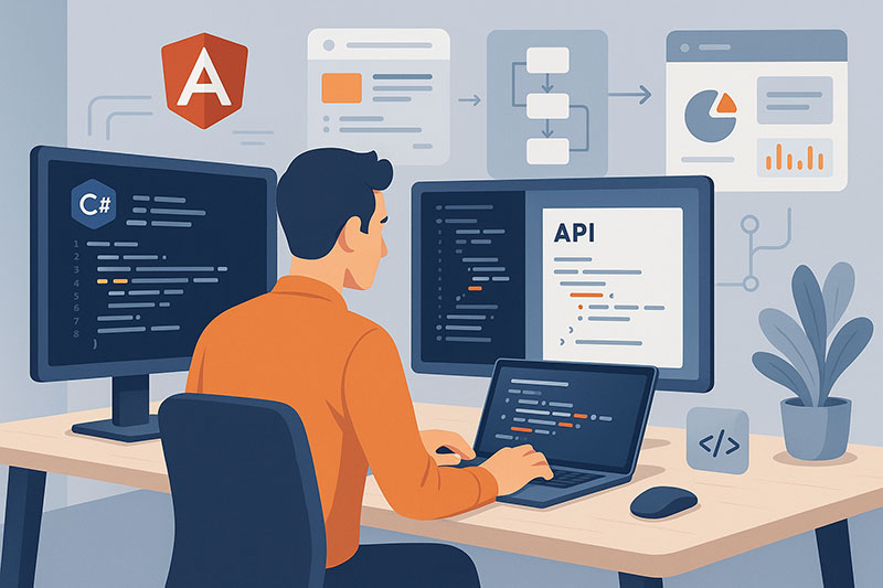 Fullstack softwareudvikling i C#, REST API og Angular Udvikler koder i C# med fokus på backend, API-integration og Angular frontend