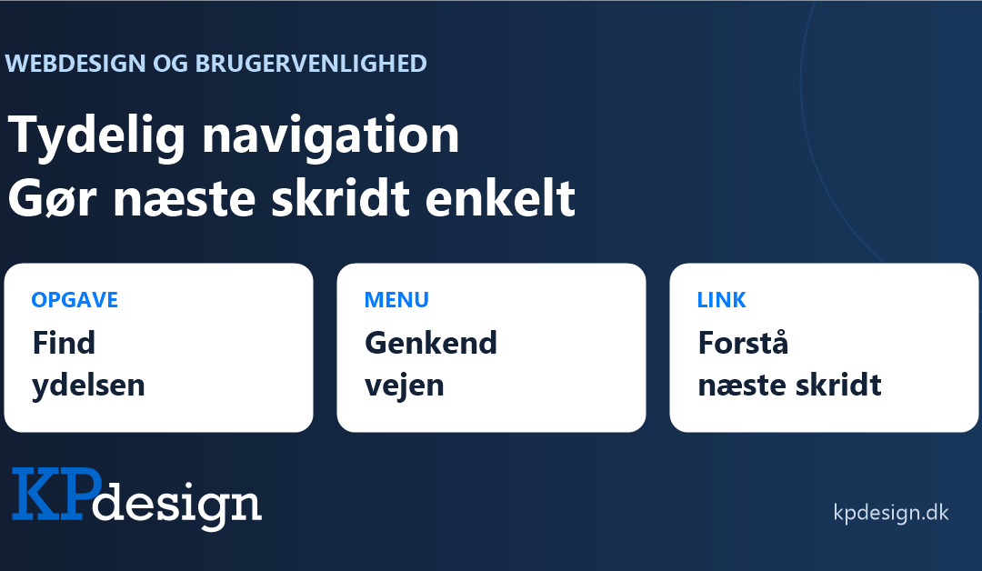 Tydelig navigation: Find ydelsen, genkend menuen og forstå næste skridt. KPdesigns originale logo.