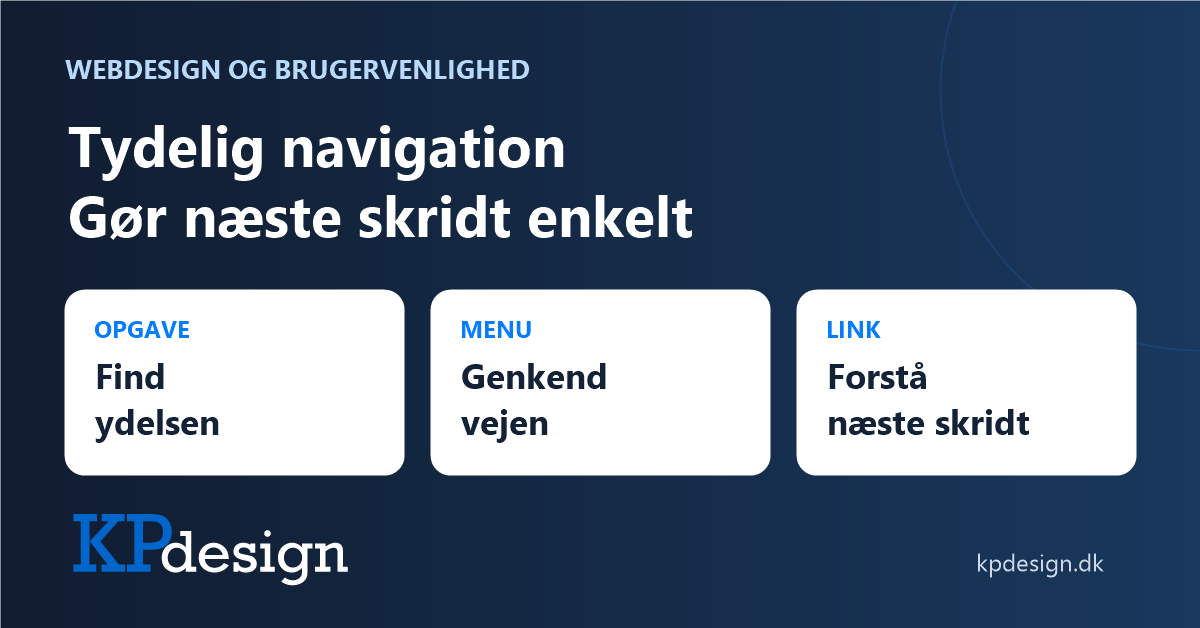 Tydelig navigation: Find ydelsen, genkend menuen og forstå næste skridt. KPdesigns originale logo.